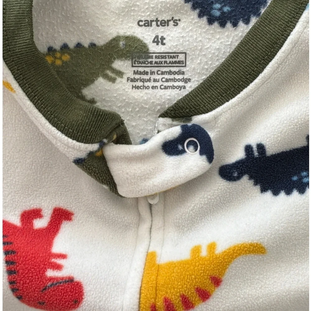 Carters Toddler Boys‎ Dinosaur Fleece Footed Pajamas White 4T